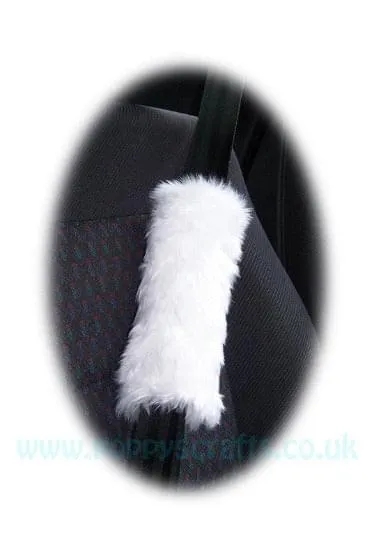 1 pair of Fuzzy White fluffy car seatbelt pads faux fur