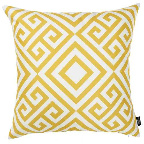 18"x 18" Yellow Tropical Greek Printed Decorative Throw Pillow Cover