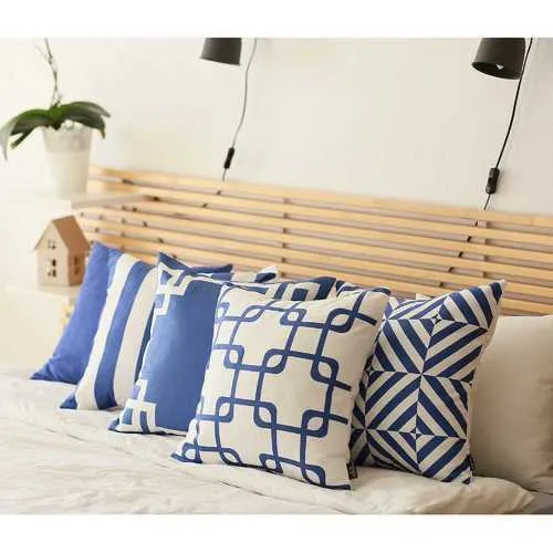 18"x18" Blue Stripes Geometric Decorative Throw Pillow Cover