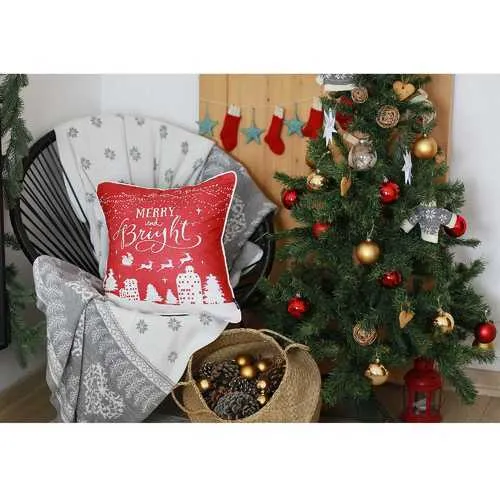 18"x18" Red Printed Christmas Decorative Throw Pillow Cover