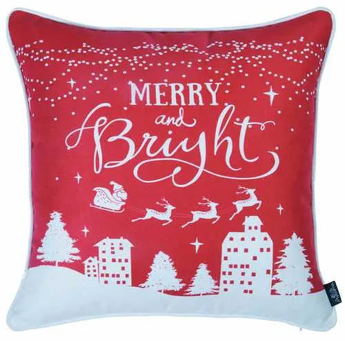 18"x18" Red Printed Christmas Decorative Throw Pillow Cover