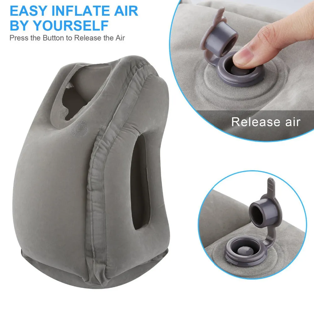 Air Inflatable Soft Comfortable Travel Neck Pillow with Sleeping Eye Mask and Ear Plugs - Black,Blue,Purple,Light Grey