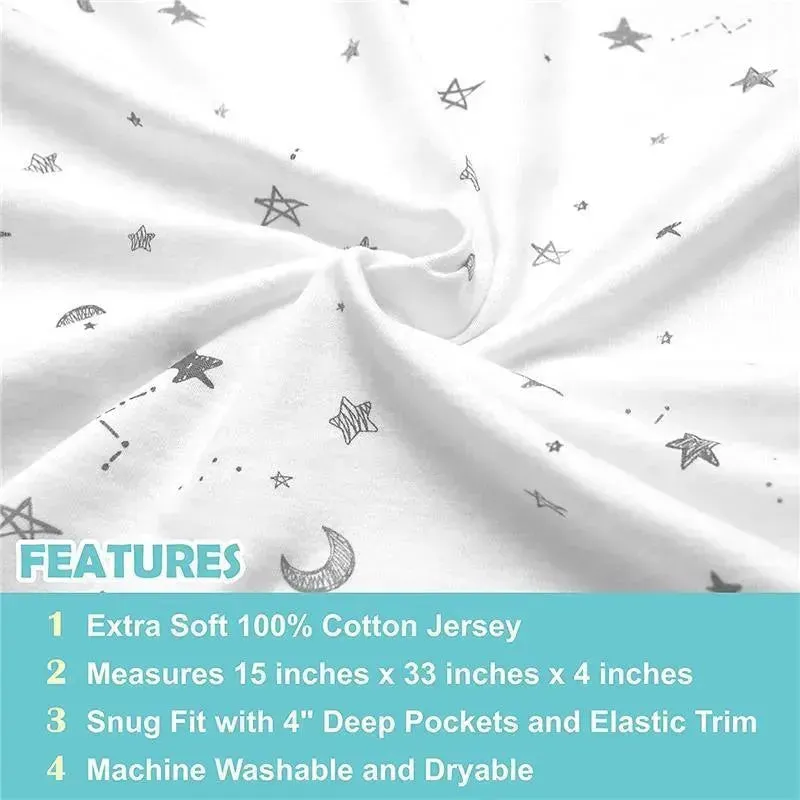 American Baby - Fitted Bassinet Sheet Printed 100% Natural Cotton Jersey Knit, Stars & Moons