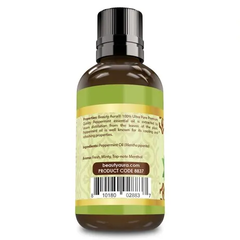 Beauty Aura Peppermint Oil | Therapeutic Grade Essential Oil | 1 Fl. Oz (30 ml)