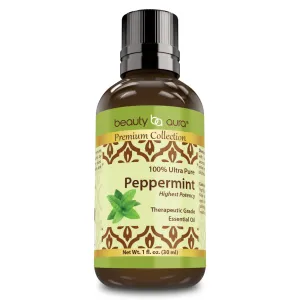 Beauty Aura Peppermint Oil | Therapeutic Grade Essential Oil | 1 Fl. Oz (30 ml)