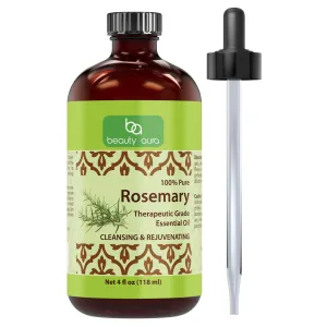 Beauty Aura Rosemary Oil | Therapeutic Grade Essential Oil | 4 Fl. Oz (118 ml)