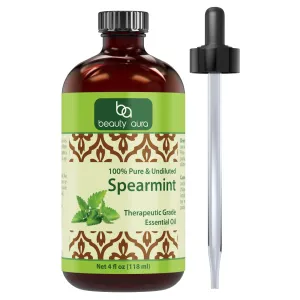 Beauty Aura Spearmint Oil | Therapeutic Grade Essential Oil | 4 Fl. Oz (118 ml)