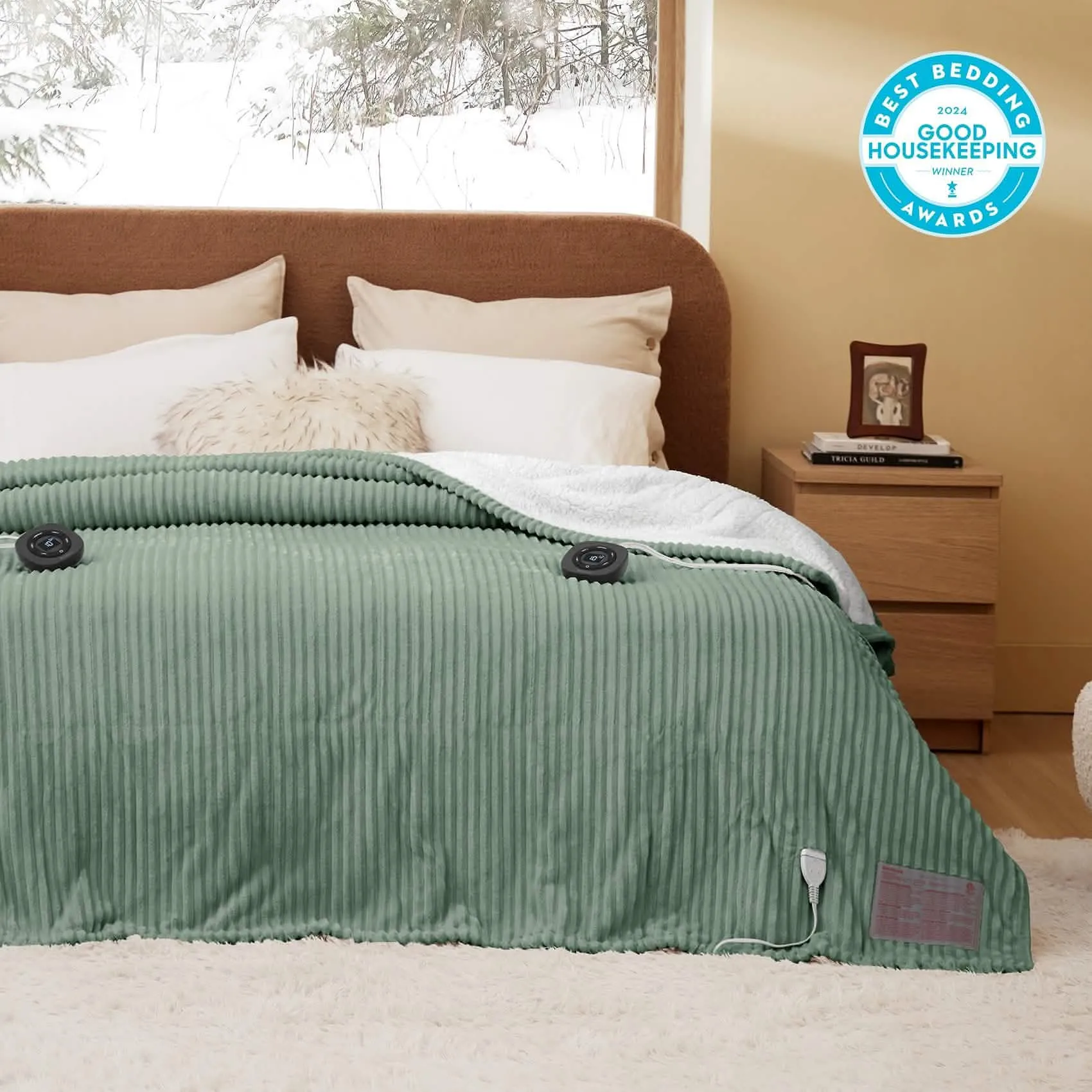 Bedsure Ribbed Flannel Heated Blanket