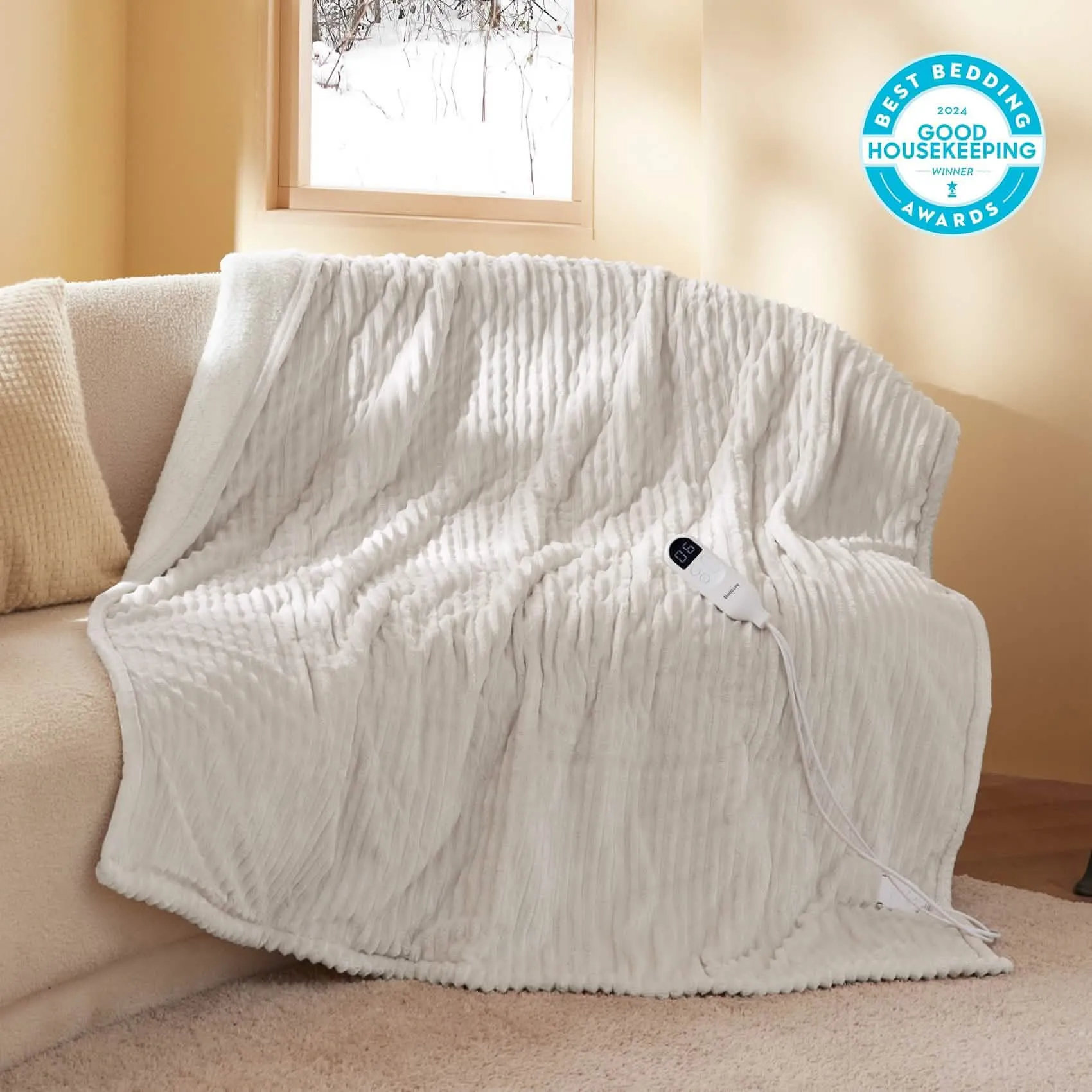 Bedsure Ribbed Flannel Heated Blanket