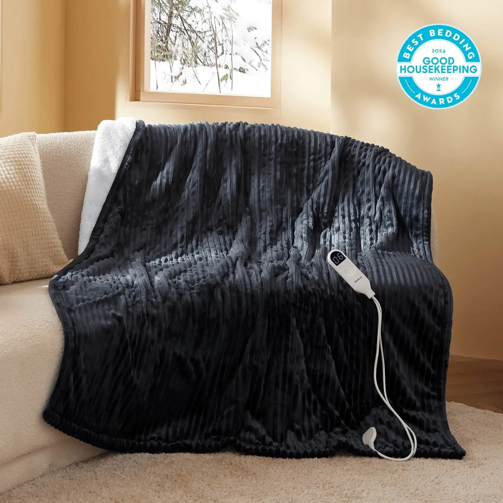 Bedsure Ribbed Flannel Heated Blanket