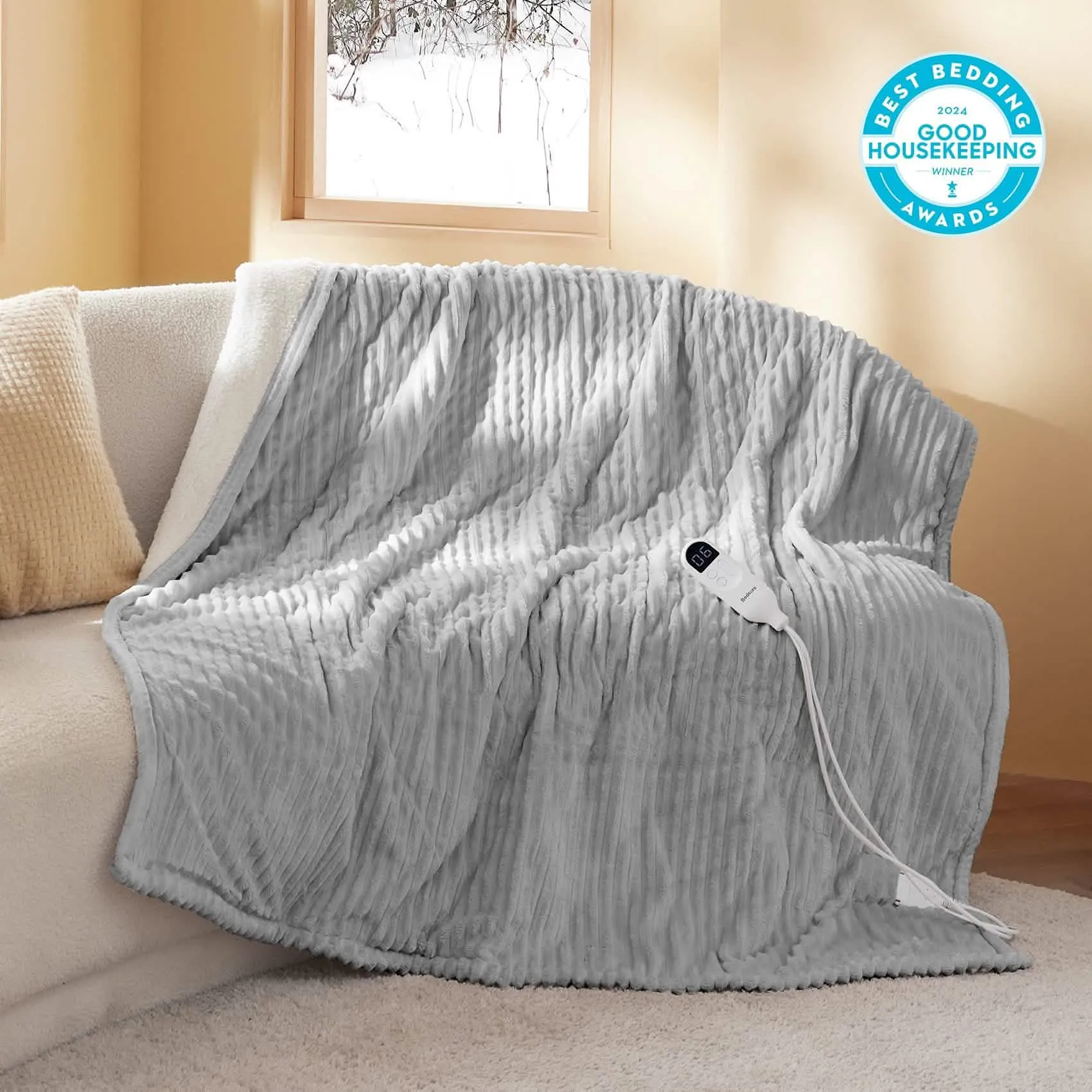 Bedsure Ribbed Flannel Heated Blanket