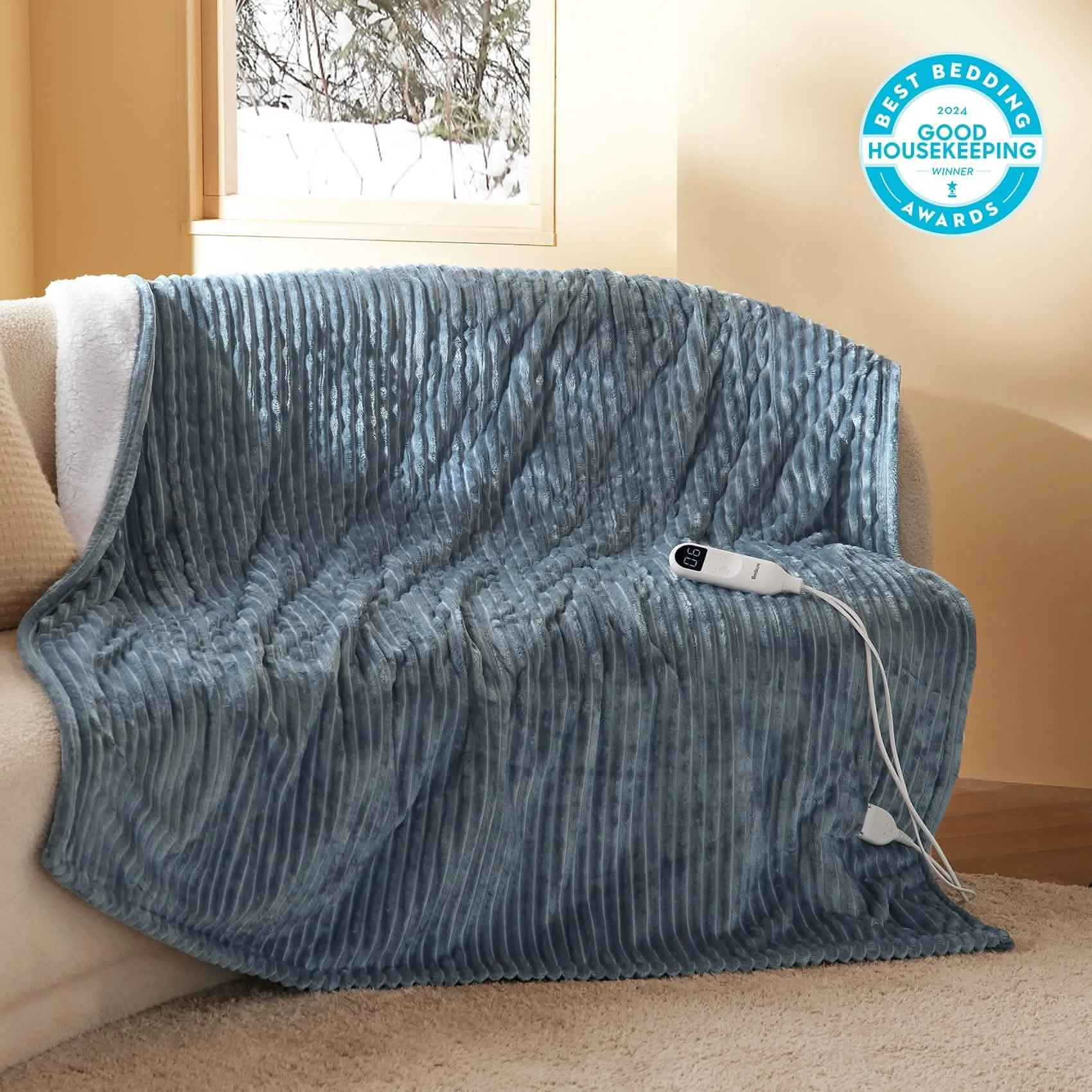 Bedsure Ribbed Flannel Heated Blanket