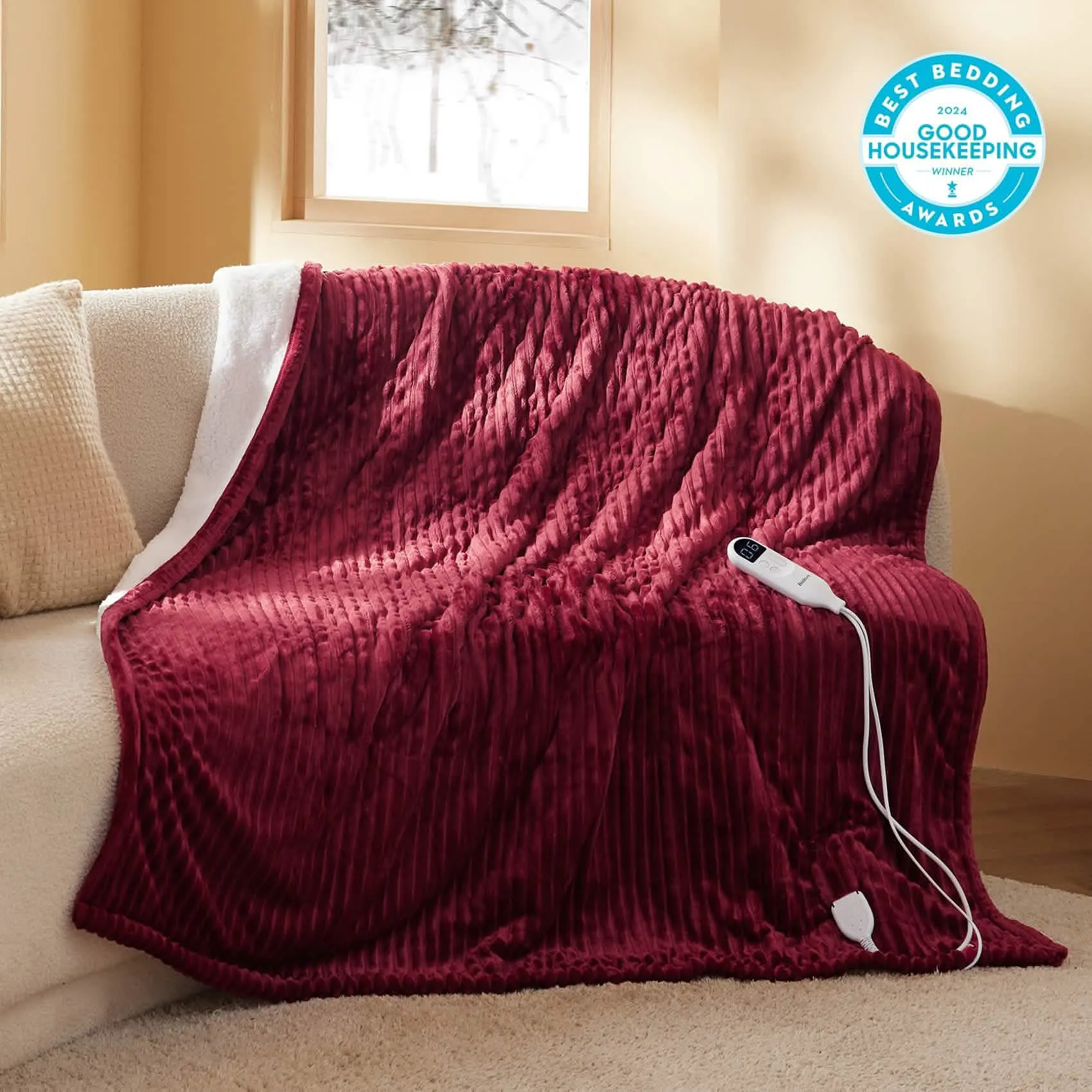 Bedsure Ribbed Flannel Heated Blanket