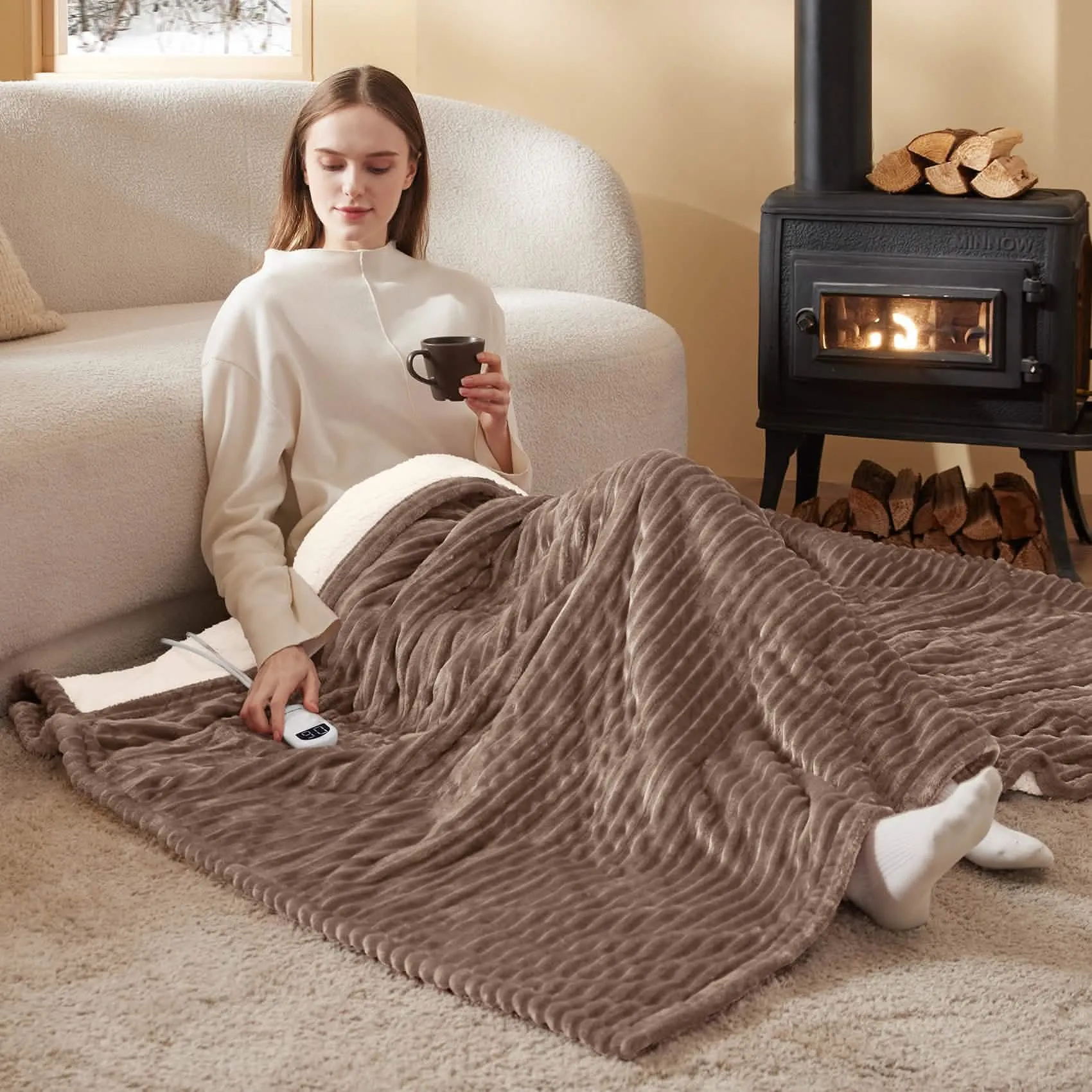 Bedsure Ribbed Flannel Heated Blanket