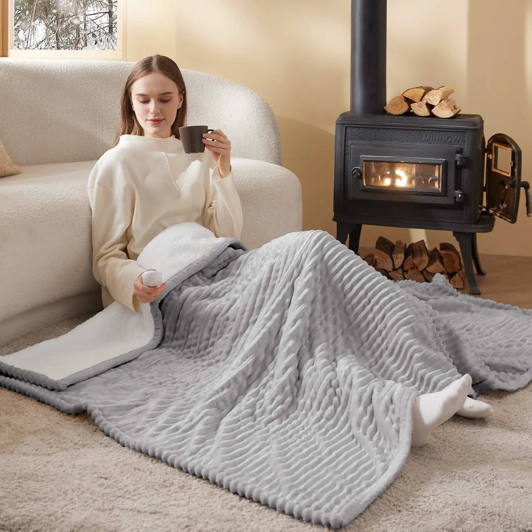 Bedsure Ribbed Flannel Heated Blanket