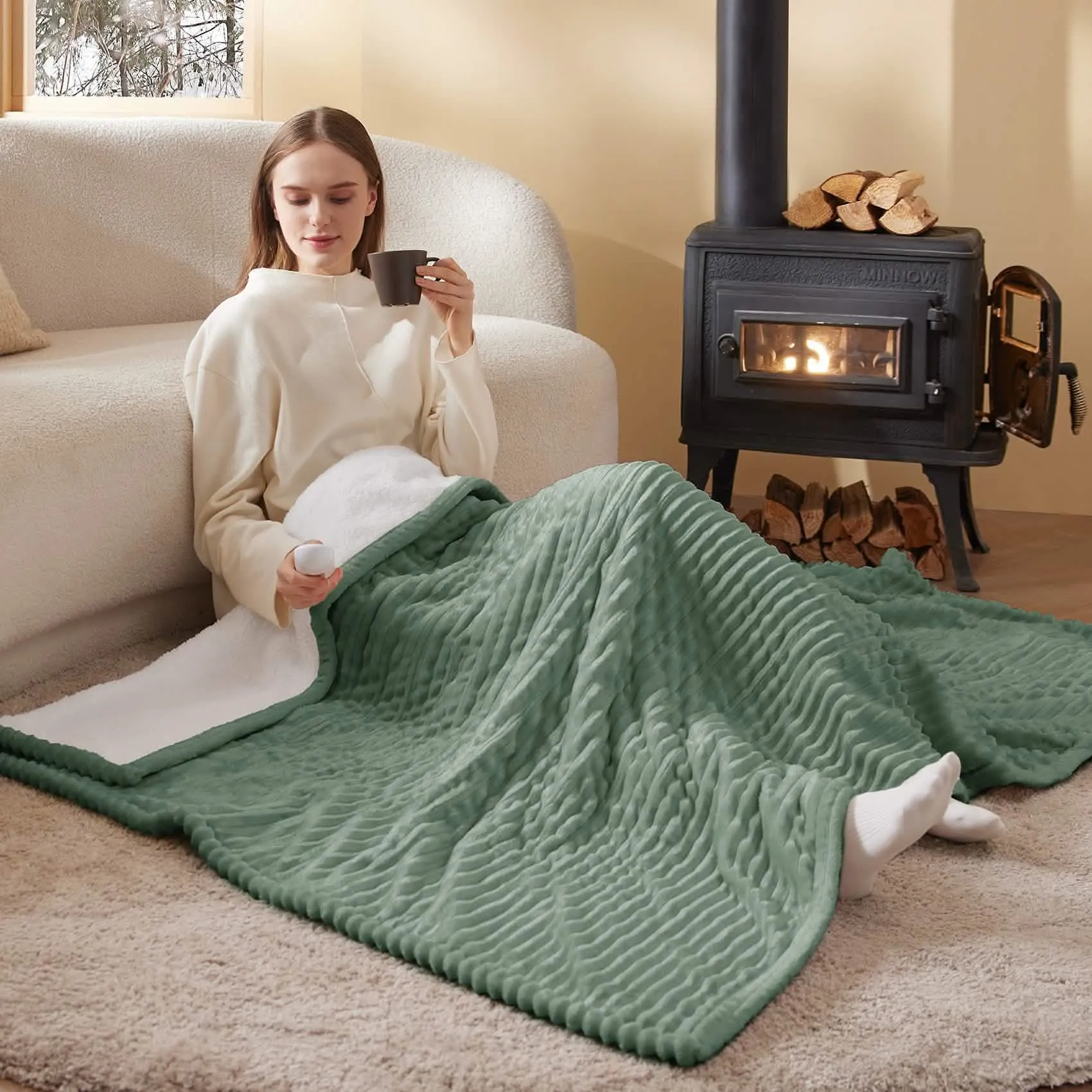 Bedsure Ribbed Flannel Heated Blanket