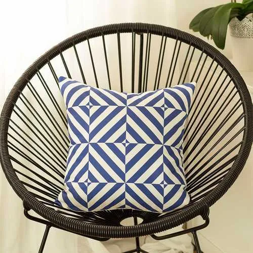 Blue and White Geometric Diagram Decorative Throw Pillow Cover