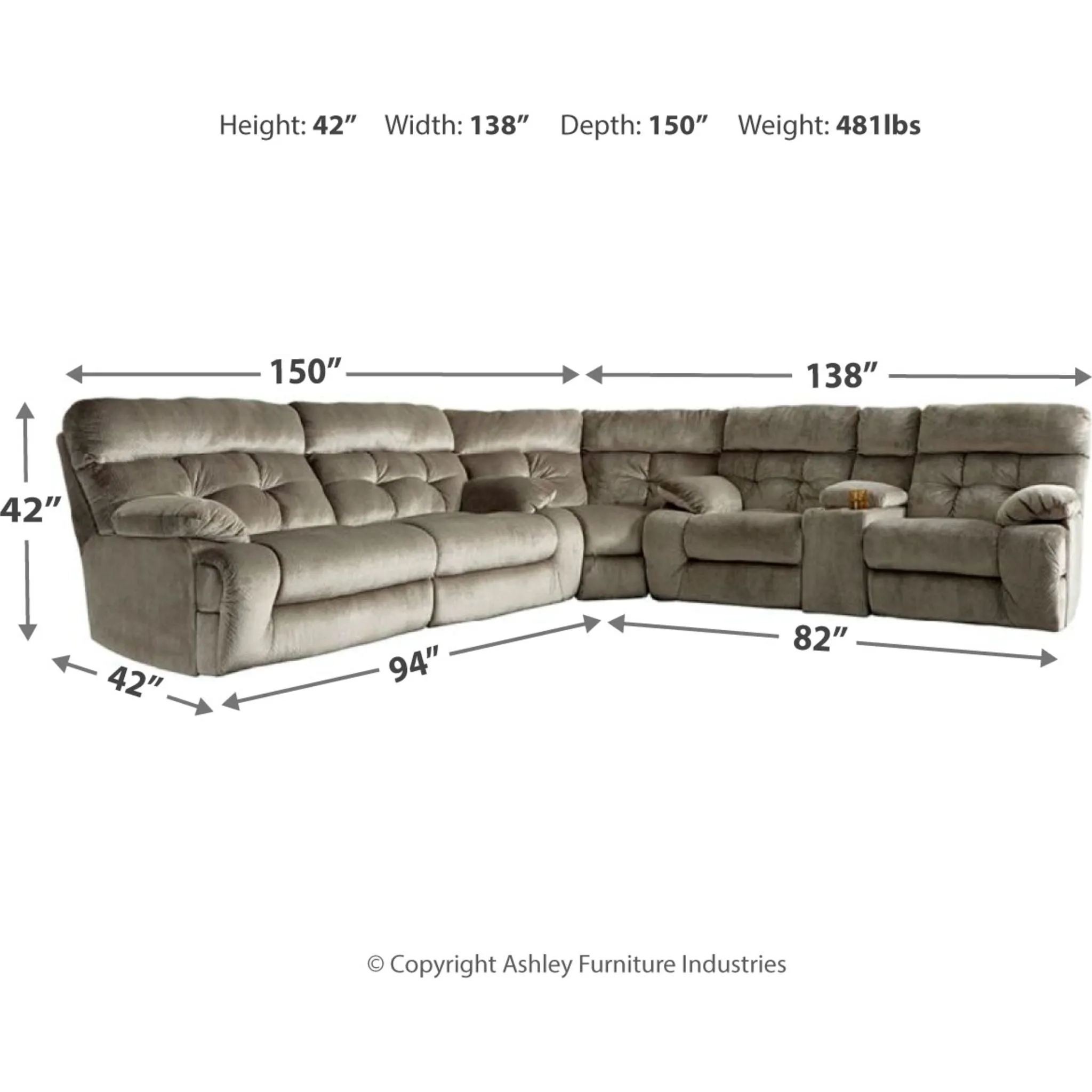 Brassville- EXCLUSIVE 3 Piece Reclining Sectional