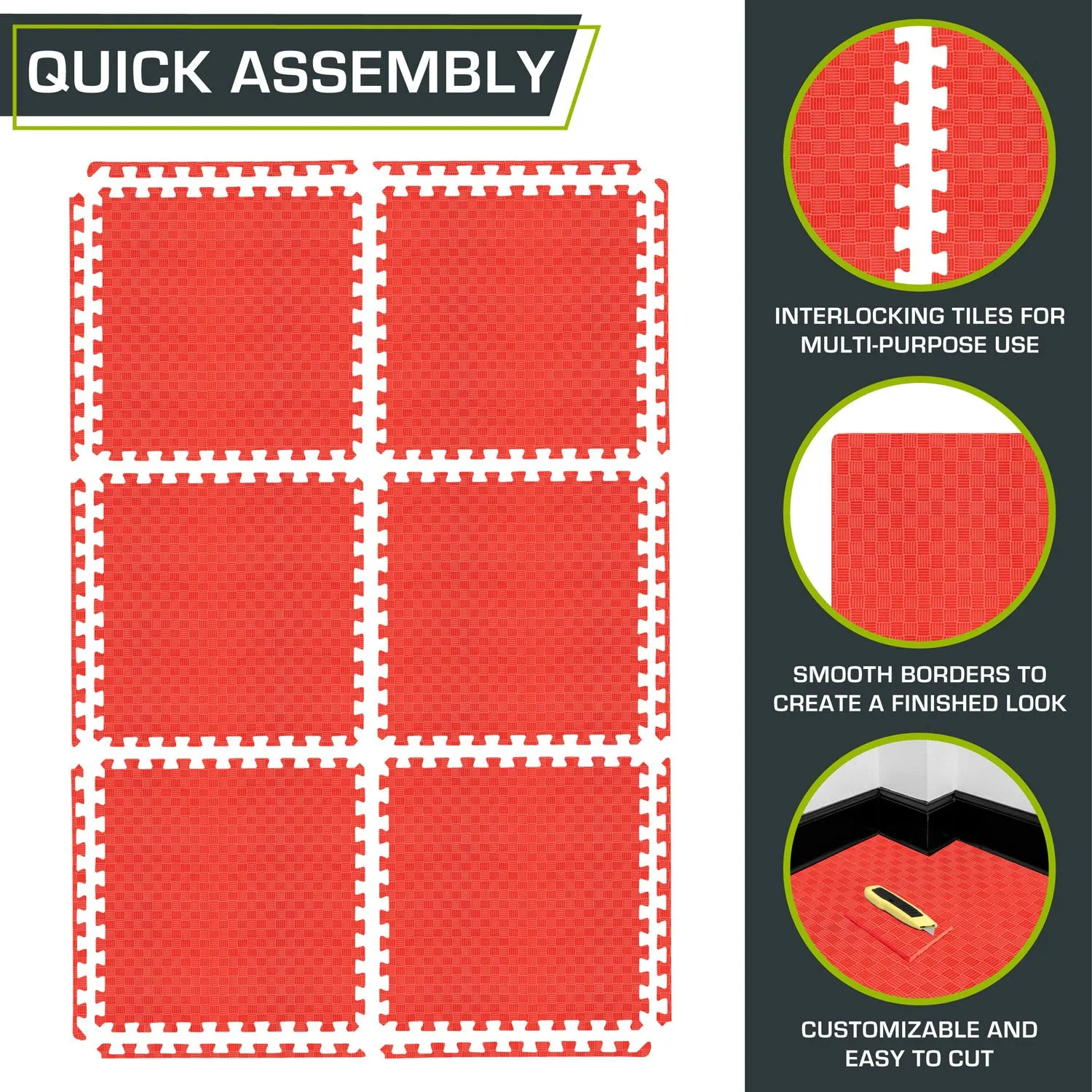 Checkered Exercise Puzzle Mat 1-in, 24 Sq Ft