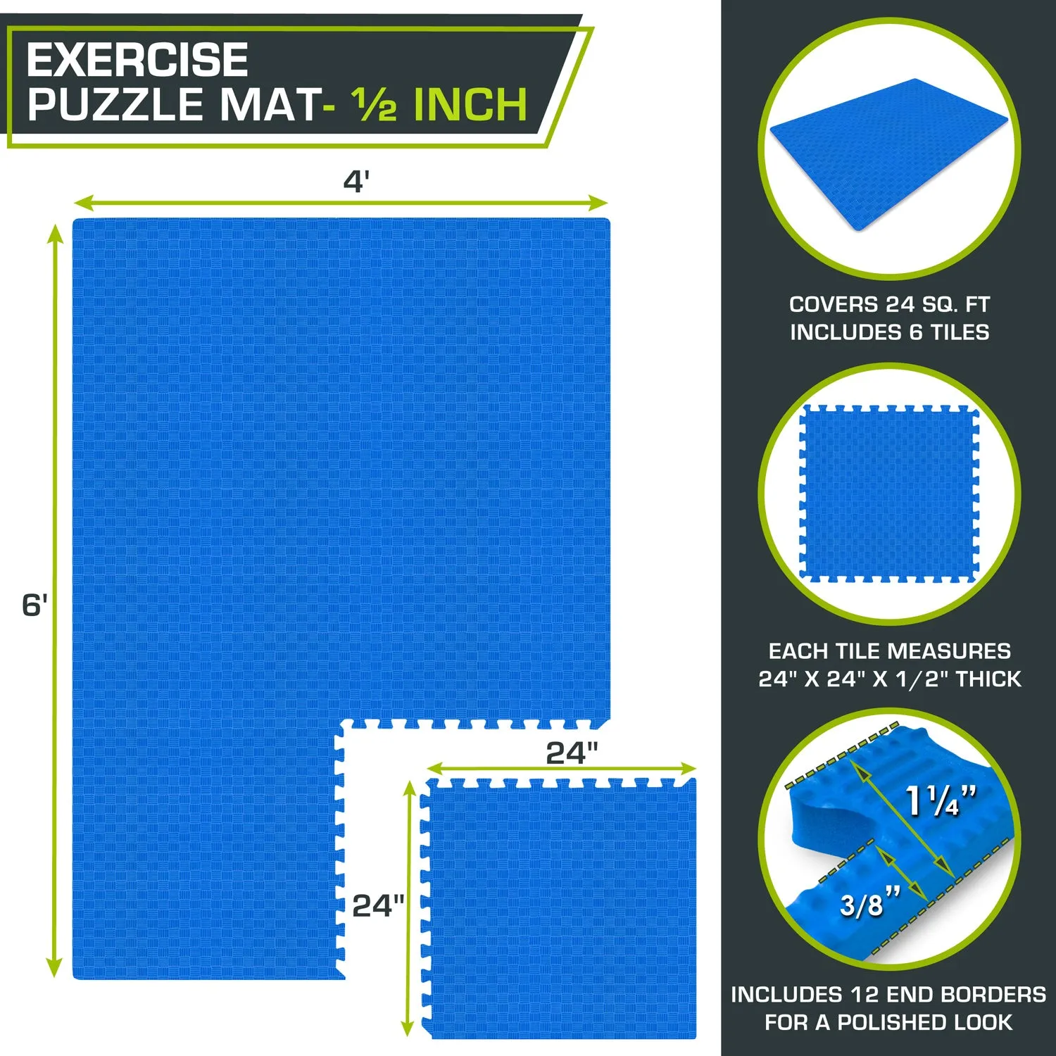 Checkered Exercise Puzzle Mat 1/2-in, 24 Sq Ft