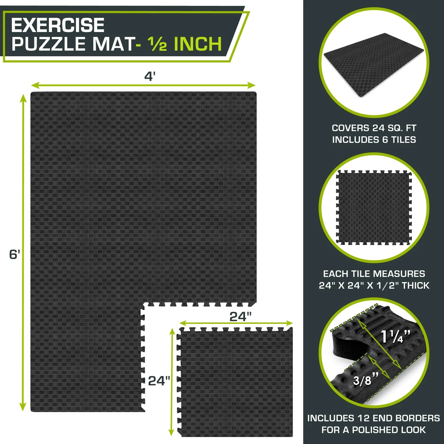 Checkered Exercise Puzzle Mat 1/2-in, 24 Sq Ft