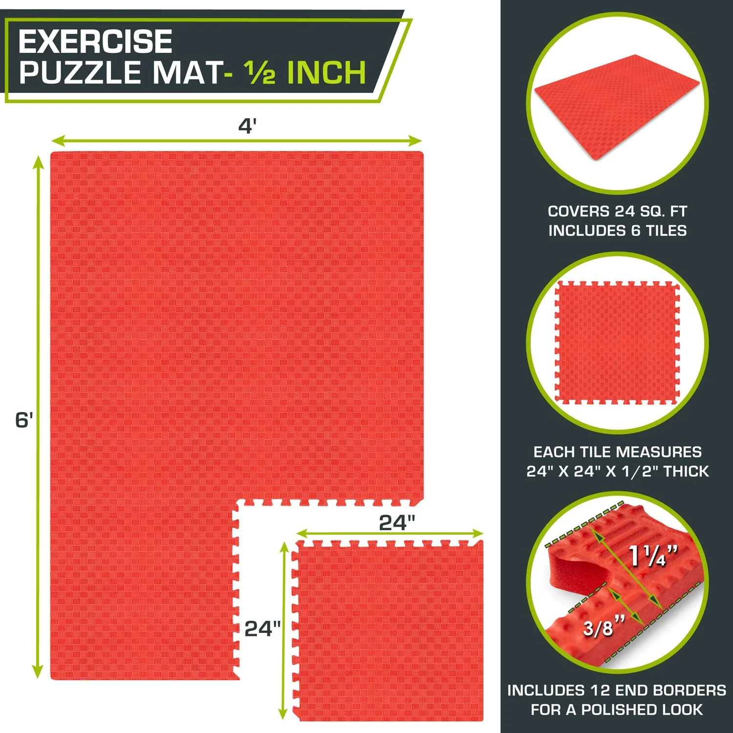 Checkered Exercise Puzzle Mat 1/2-in, 24 Sq Ft