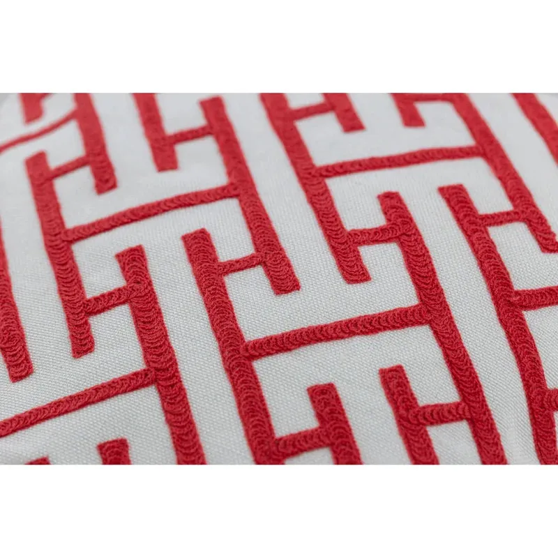 Coral Red Greek Key Embroidered Indoor/Outdoor Pillow