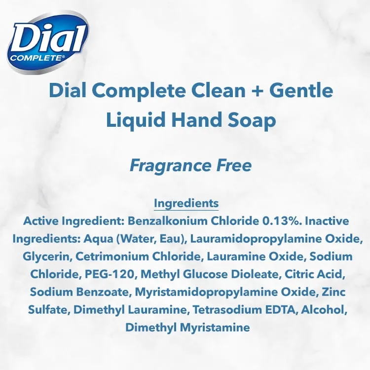 Dial Complete Clean   Gentle Antibacterial Liquid Hand Soap, Fragrance Free, 11 fl oz