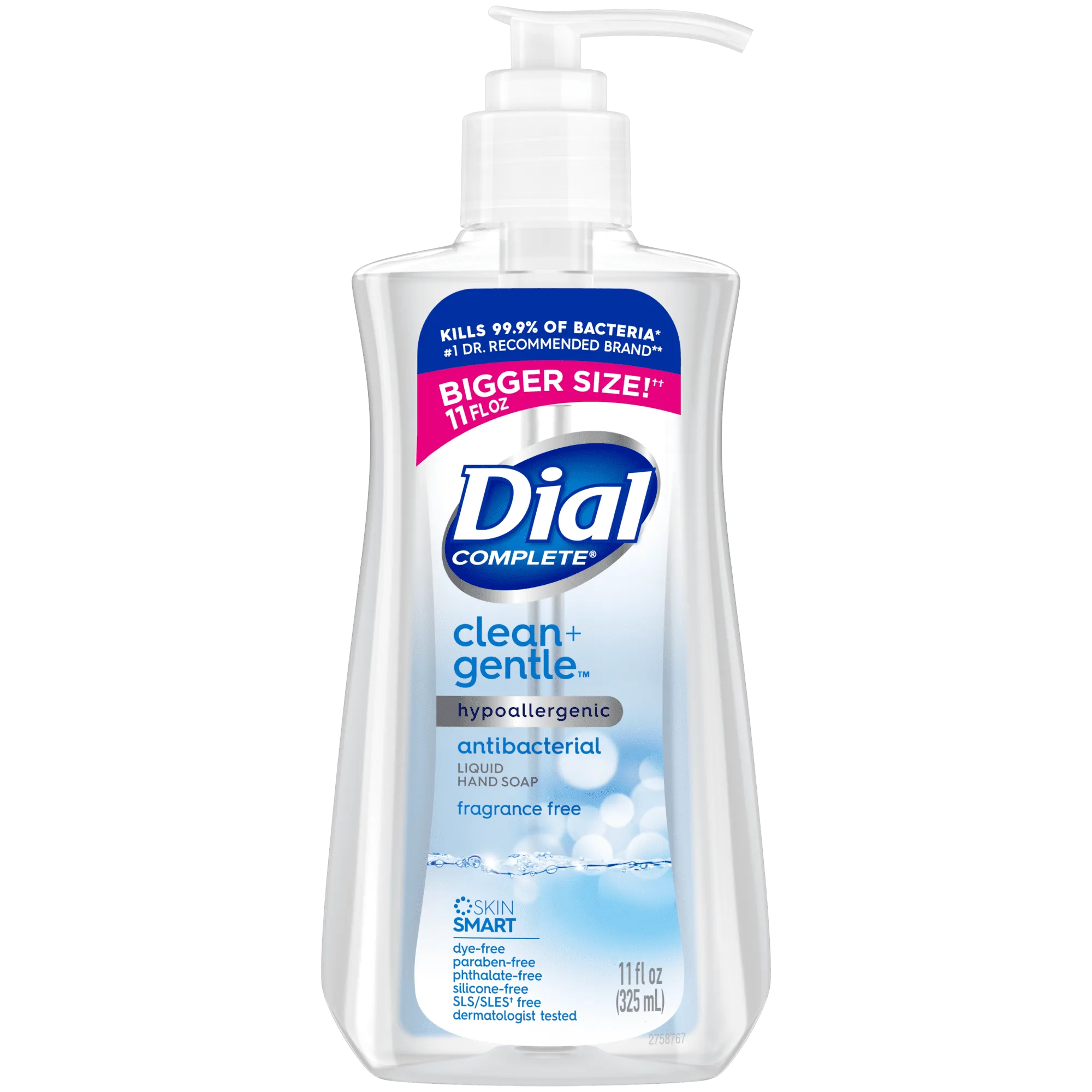 Dial Complete Clean   Gentle Antibacterial Liquid Hand Soap, Fragrance Free, 11 fl oz