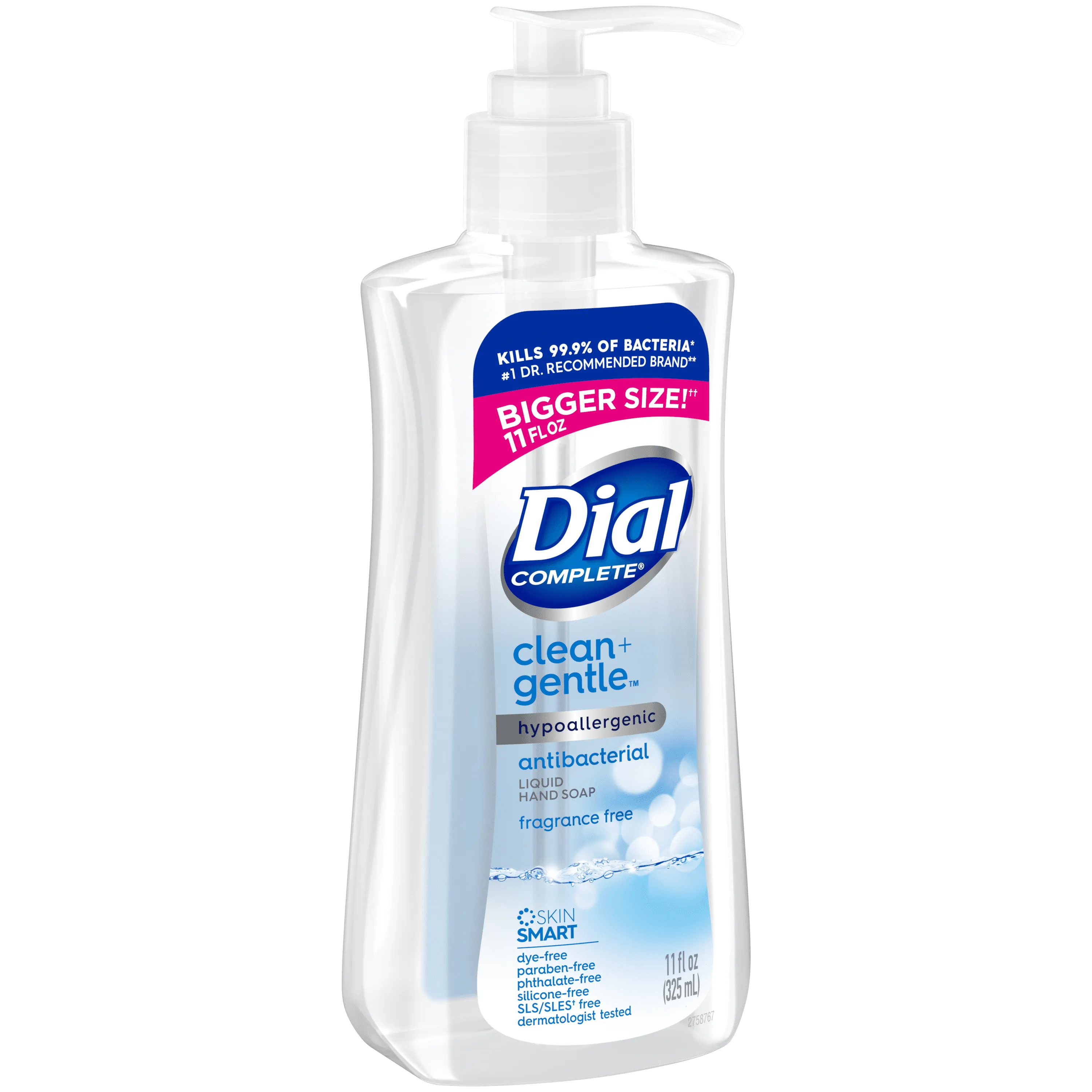 Dial Complete Clean   Gentle Antibacterial Liquid Hand Soap, Fragrance Free, 11 fl oz