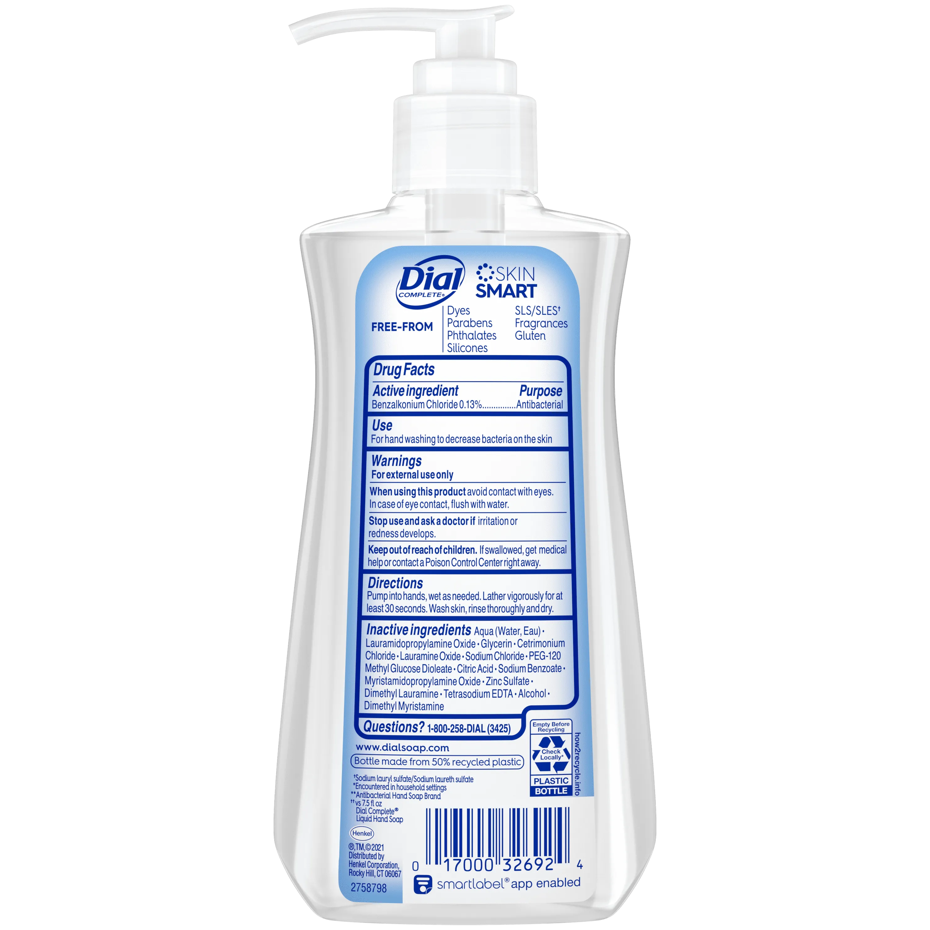 Dial Complete Clean   Gentle Antibacterial Liquid Hand Soap, Fragrance Free, 11 fl oz