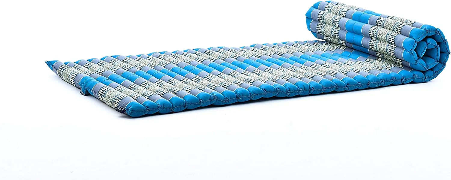 Fathers day gift Day bed Roll Out Mattress XL Large Foldout Mat relaxation, day bed, camping or Yoga Matt Natural Kapok Filled_ 105 x 200 cm BLUE