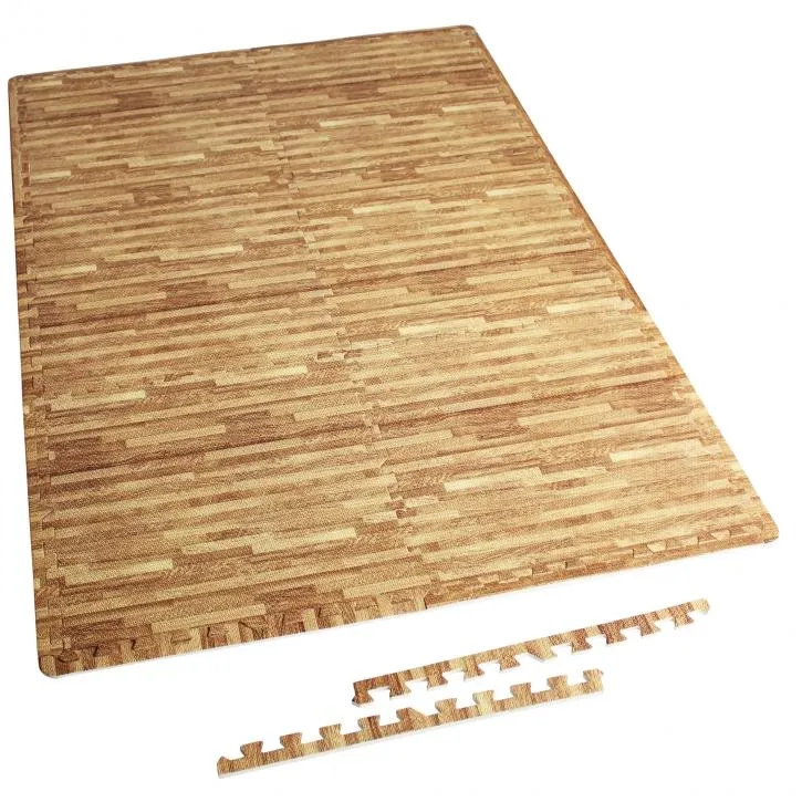 Floor Mat Set - 6 Mats 12 Edges - Wood Effect