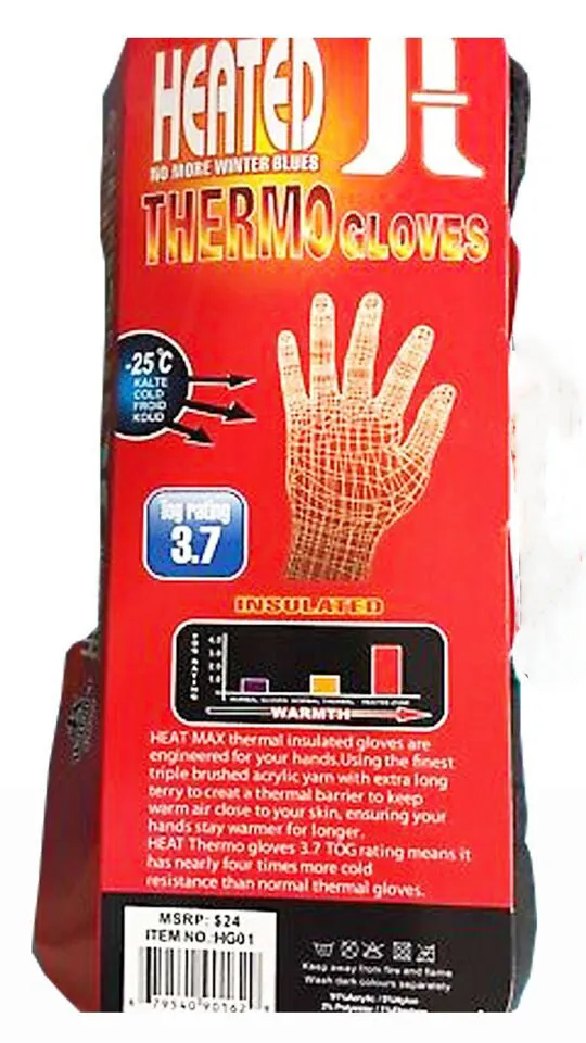 HEAT Men's Thermo Gloves 3.7 TOG Rating Triple Brushed Acrylic Liner Large - New