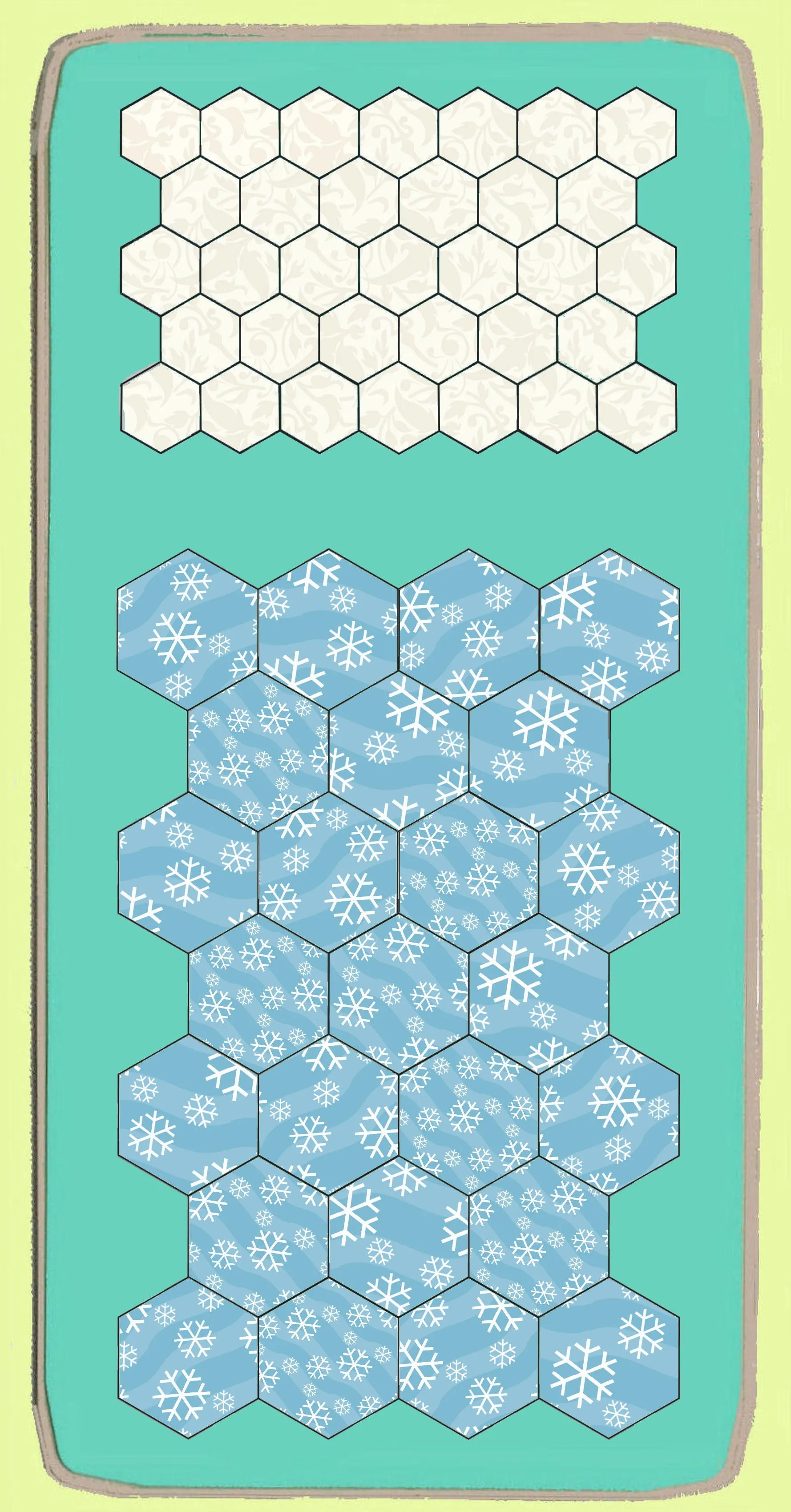 Hexagons 3/8" finished sides - 1/4"seam - Paper and Fabric shapes - 6265 - includes cutting mat