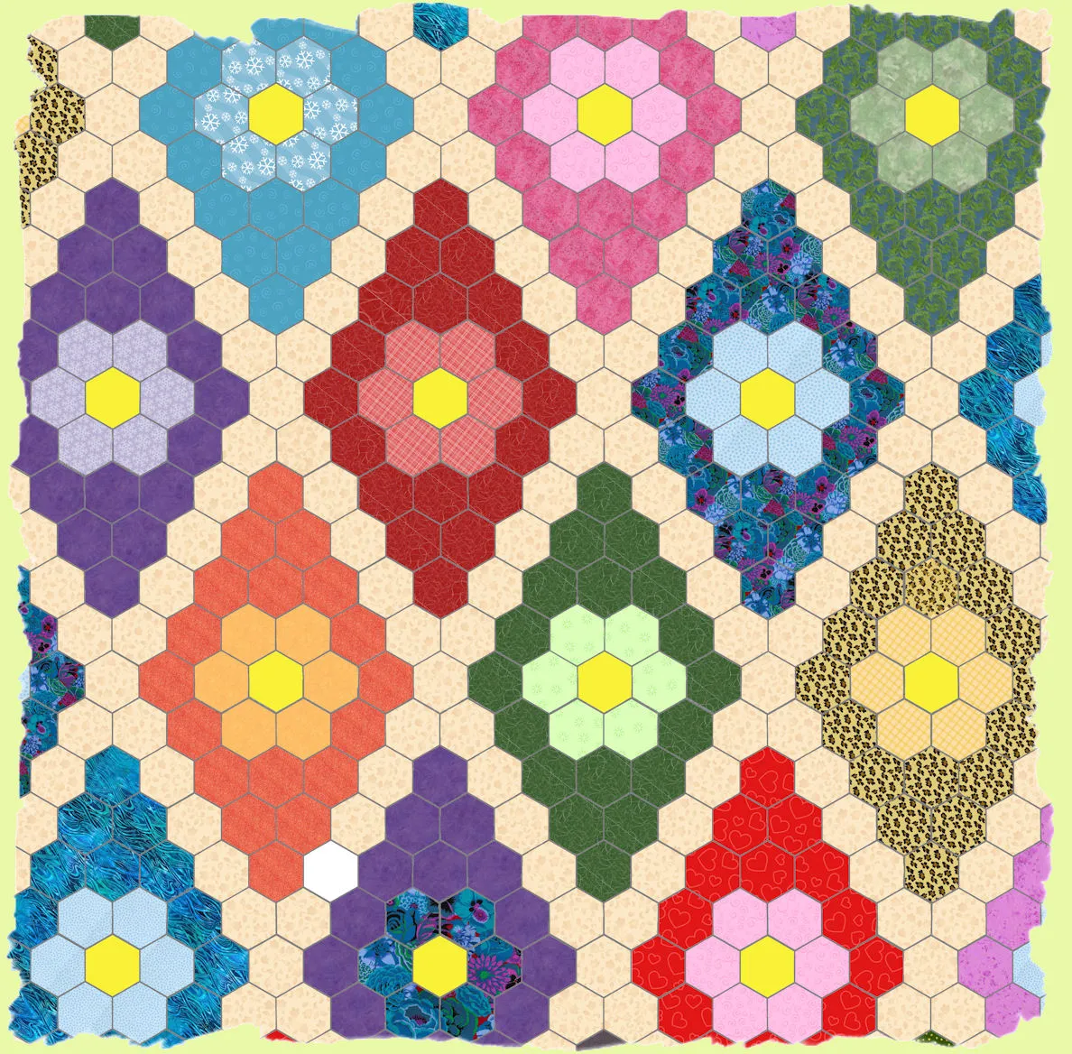 Hexagons 3/8" finished sides - 1/4"seam - Paper and Fabric shapes - 6265 - includes cutting mat