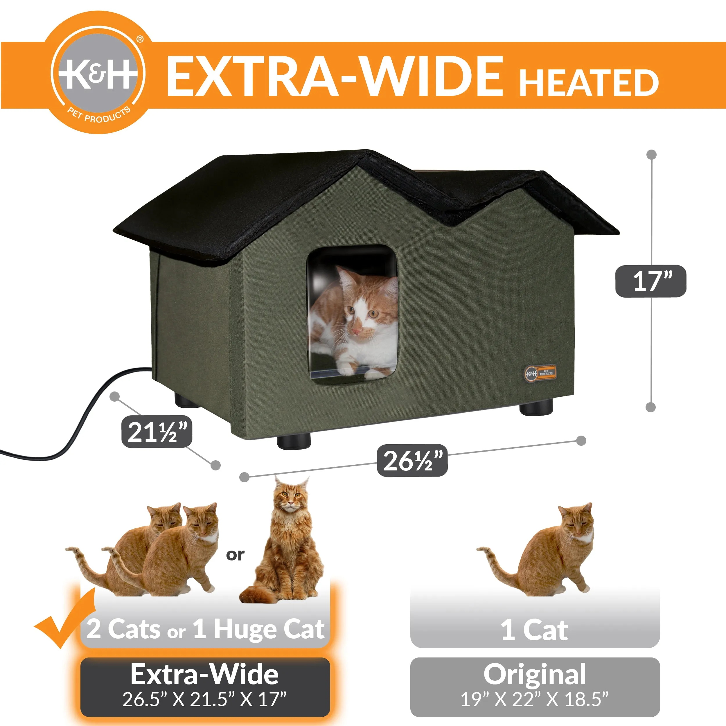 K&H Elevated Outdoor Kitty House Extra-Wide (Heated or Unheated)