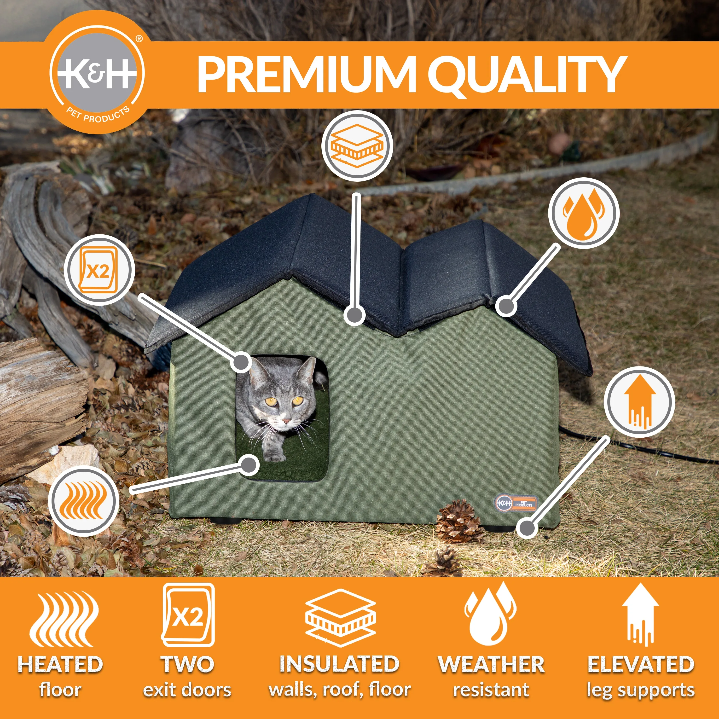 K&H Elevated Outdoor Kitty House Extra-Wide (Heated or Unheated)