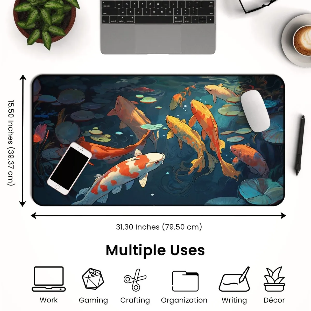 Koi Fish Desk Mat – Large Japanese-Inspired Mouse Pad for Office & Gaming