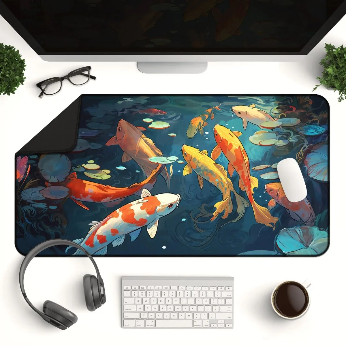 Koi Fish Desk Mat – Large Japanese-Inspired Mouse Pad for Office & Gaming