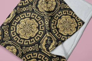 Modern Victorian Golden Flowers Baroque Soft Fluffy Velvet Flannel Fleece Throw Blanket