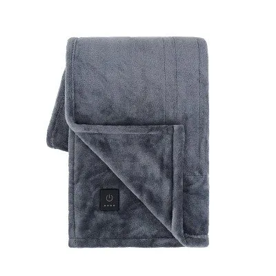 New - Brookstone Heated Cozy Throw Gray Plush