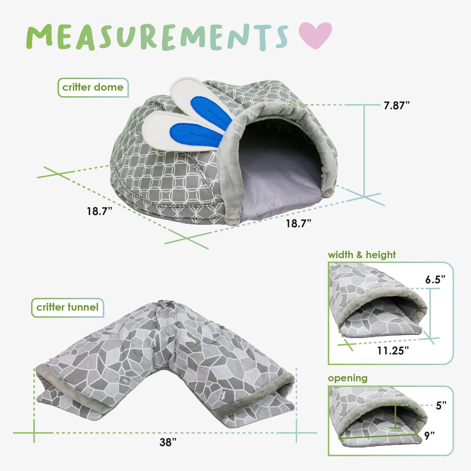 Pet Sleep and Play 2 Piece Bundle Pack - Critter Dome & Tunnel Set, Stress Relief, Durable Tunnels, Ideal for Play, Nesting, Cuddling, Hiding for Small Pets, Cozy Hideaway for Cats, Rabbits, and Small Animals