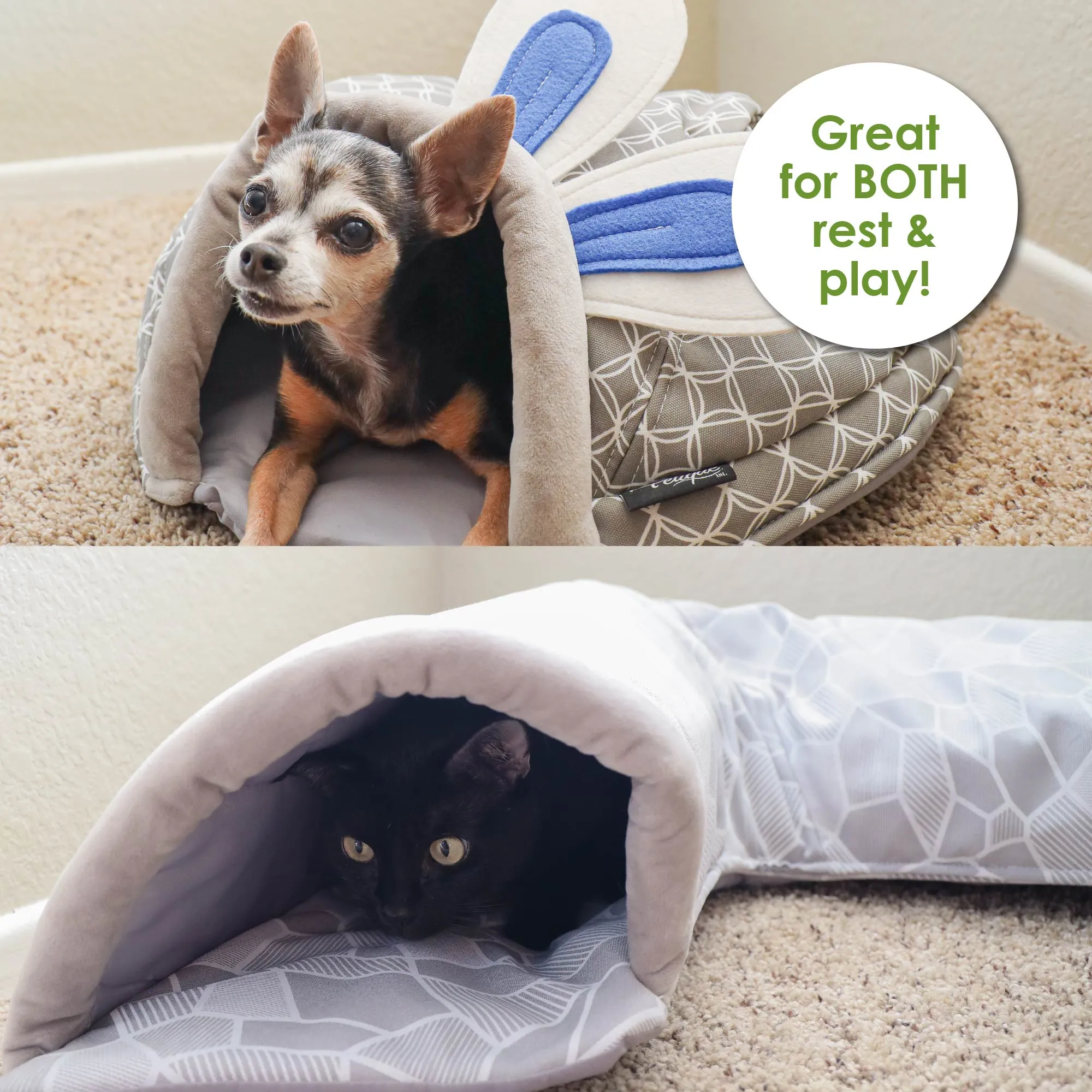 Pet Sleep and Play 2 Piece Bundle Pack - Critter Dome & Tunnel Set, Stress Relief, Durable Tunnels, Ideal for Play, Nesting, Cuddling, Hiding for Small Pets, Cozy Hideaway for Cats, Rabbits, and Small Animals