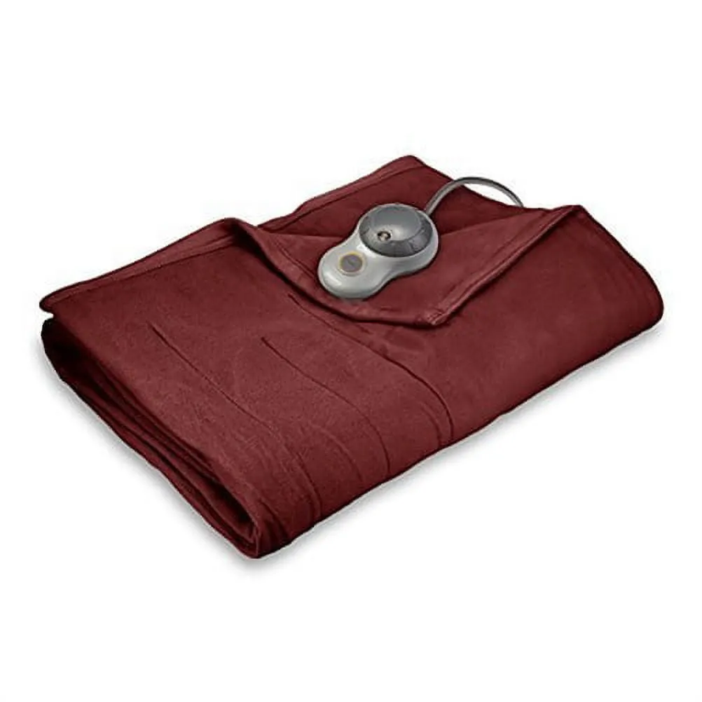 premium Electric Heated Fleece Channeled Blanket, Full, Garnet