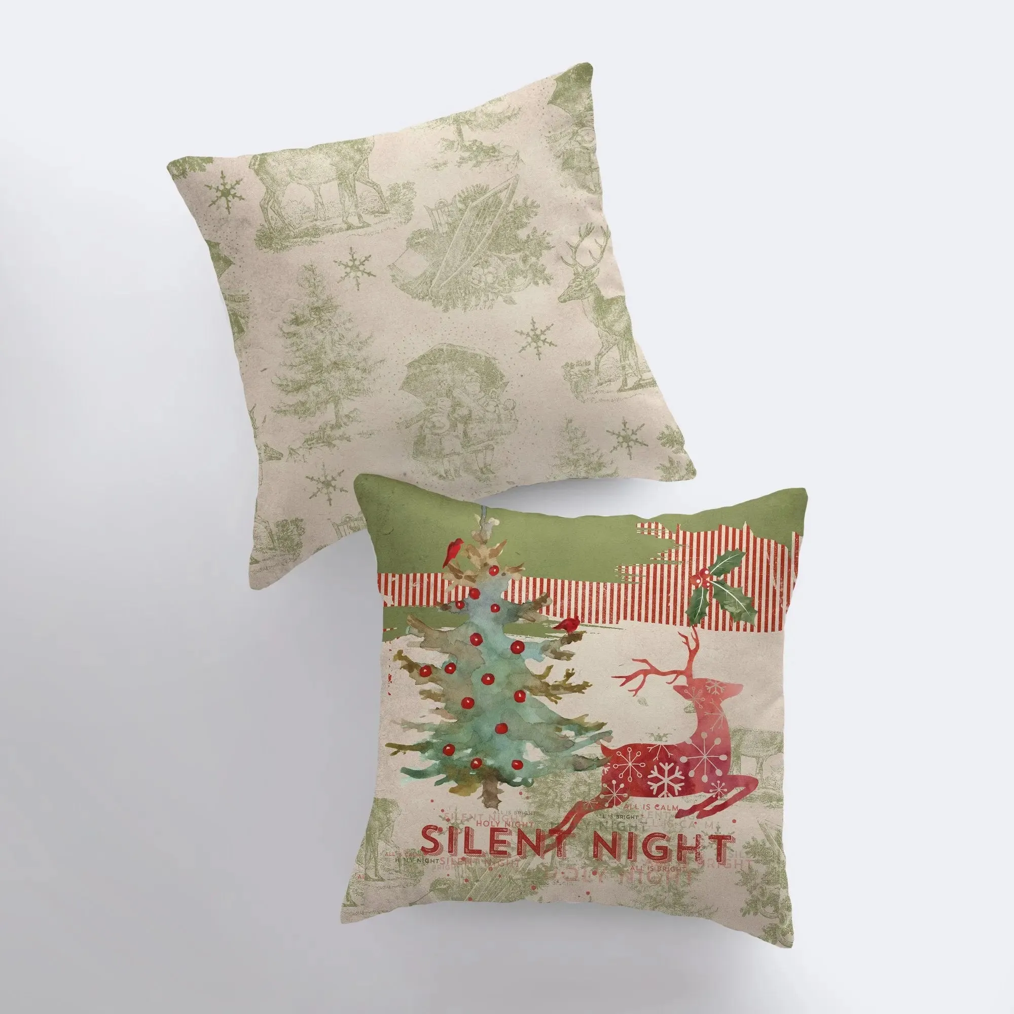 Silent Night | Red Reindeer | Merry Christmas | Throw Pillow | Christmas Pillow | Home Decor | Christmas Décor | Christmas tree | Christmas Gifts