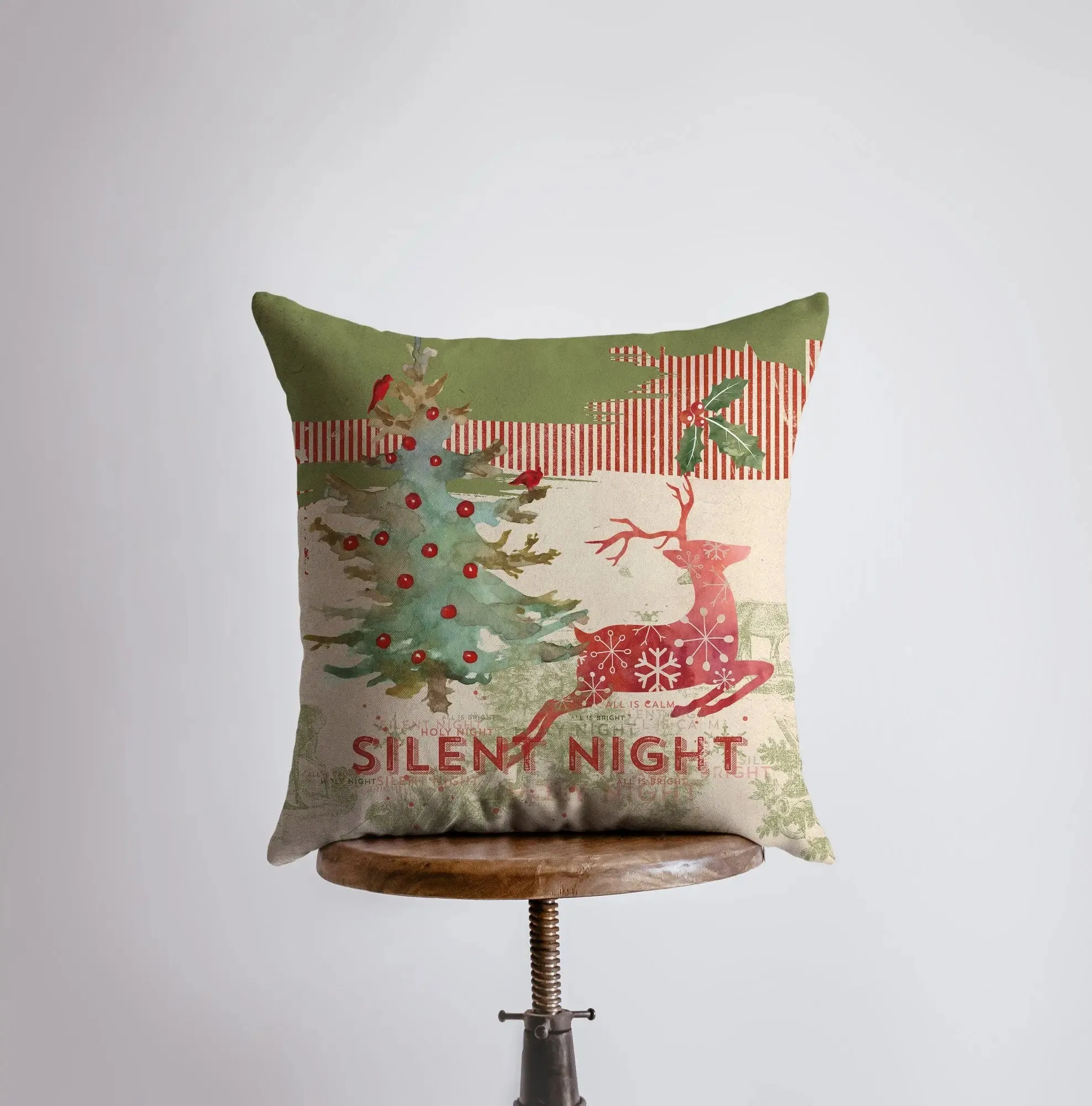 Silent Night | Red Reindeer | Merry Christmas | Throw Pillow | Christmas Pillow | Home Decor | Christmas Décor | Christmas tree | Christmas Gifts