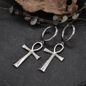 Silver Ankh Huggie Earrings