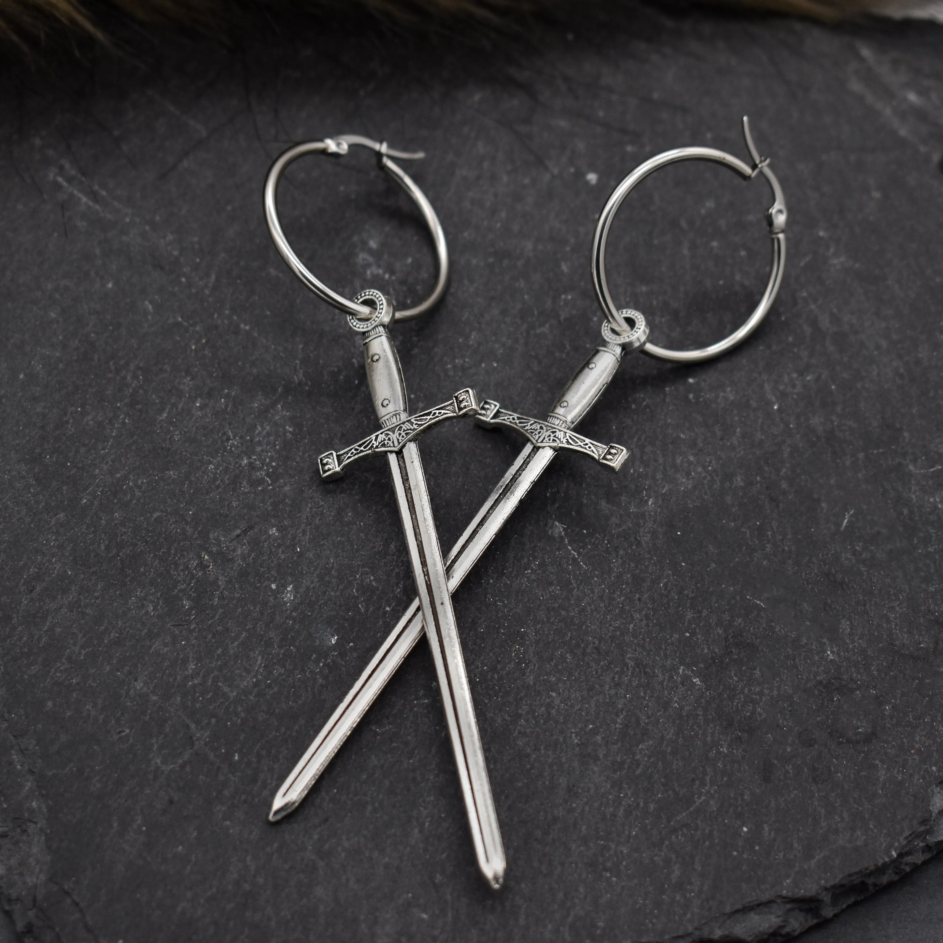 Silver Medieval Sword Hoops