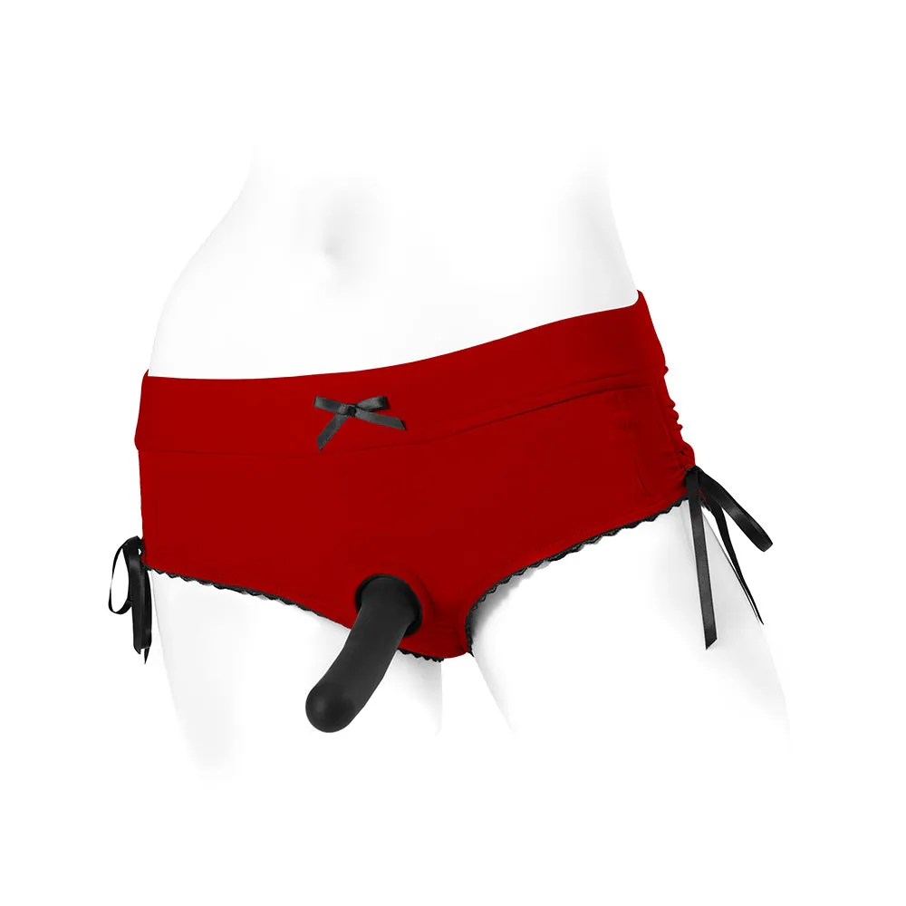 SpareParts Sasha Cinch Booty Short Harness Red/Black Size M